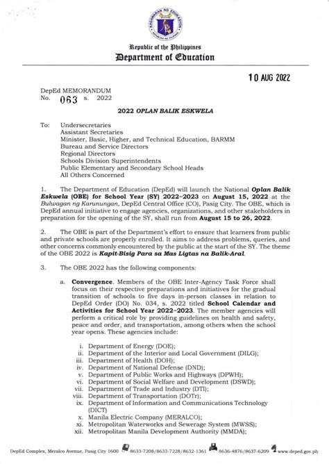 DepEd MEMORANDUM No. 2022 .